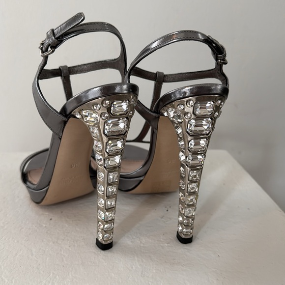 Miu Miu Pewter/Silver Patent Leather Sandals with Exquisite Crystal heels 36 - Picture 9 of 9